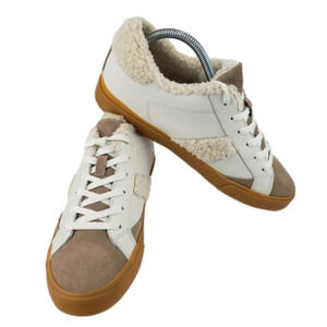 Marc Fisher Sneakers Shoes Women's 9M Leather Mello Lace up White Tan Faux Fur